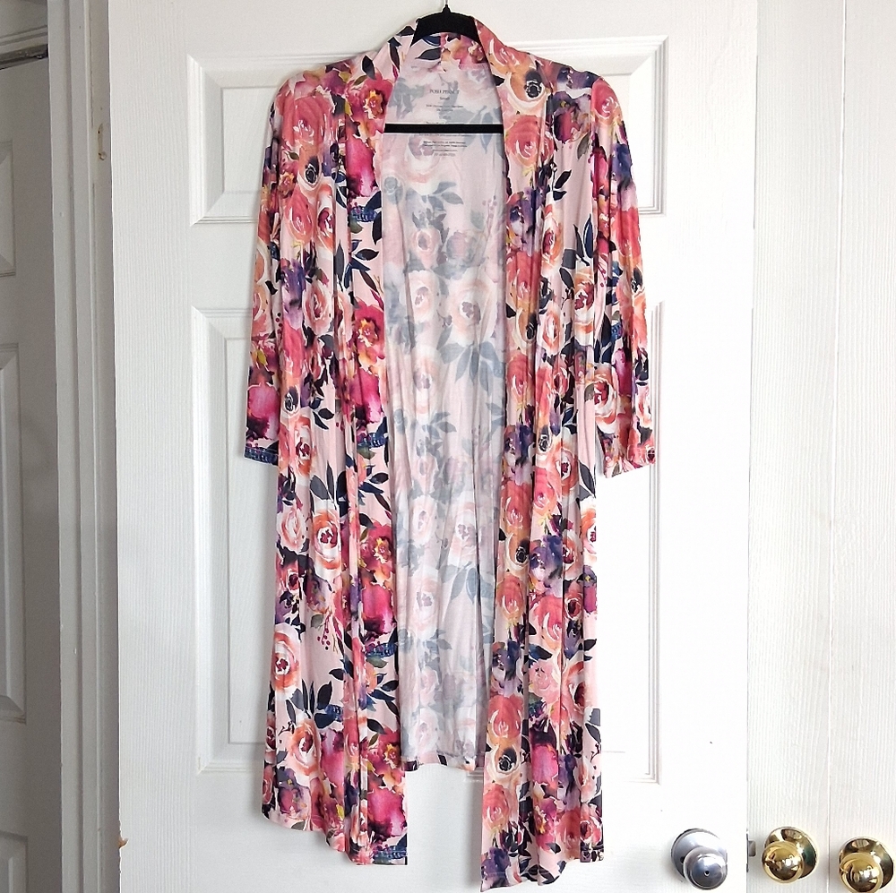 Posh Peanut Multicolor Floral Bamboo Midi Belted Robe